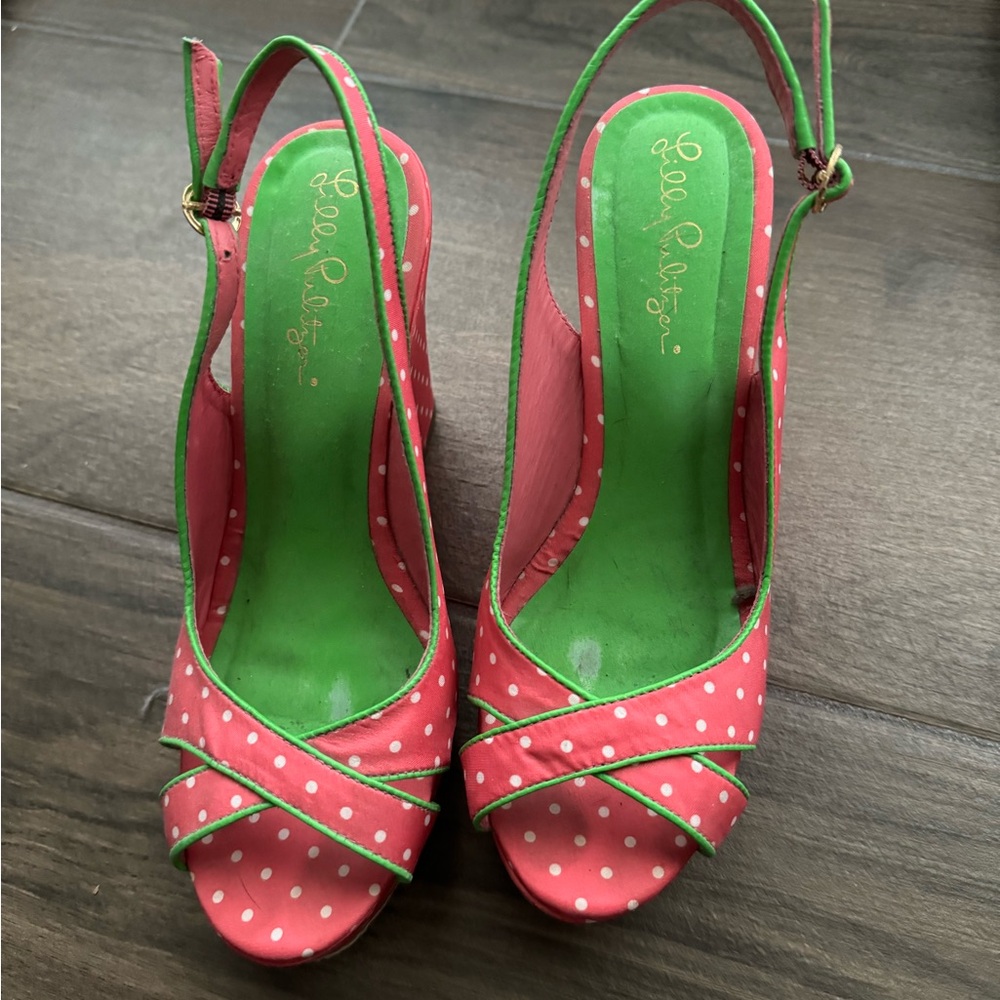 Lilly Pulitzer Pink and Green Heels Size 6.5
